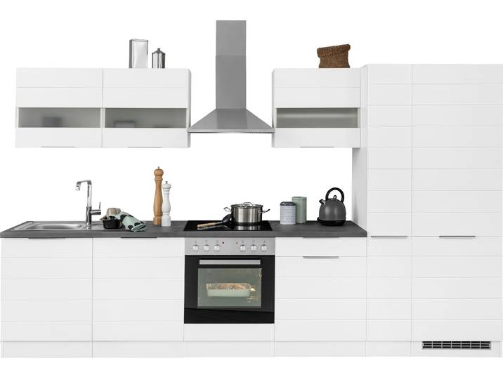 KOCHSTATION KS-Luhe 330 cm breit, wahlweise mit oder ohne E-Geräten, gefräste MDF-Fronten