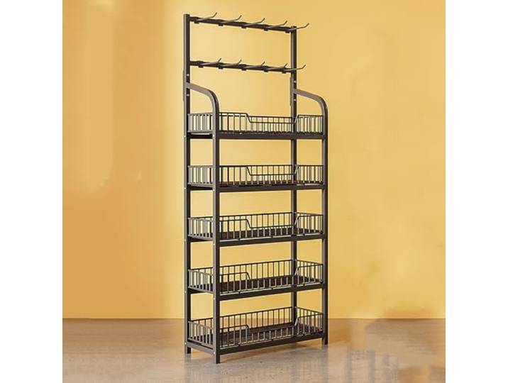 Snack-Organizer, 3/4/5 Regale Snack Rack/Weiß Supermarkt Snacks Regal(Black,5 Tiers)