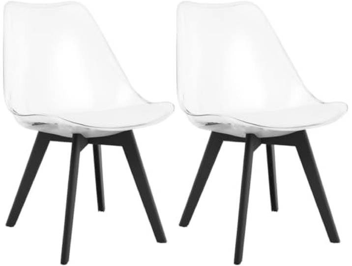 NMK HOME 2er Set Esszimmerstühle Transparent-Licht Kunststoff Design Stilvoll, zeitgemäß, Schmutz leicht abwischbar, robuster Rahmen, Wohnzimmer
