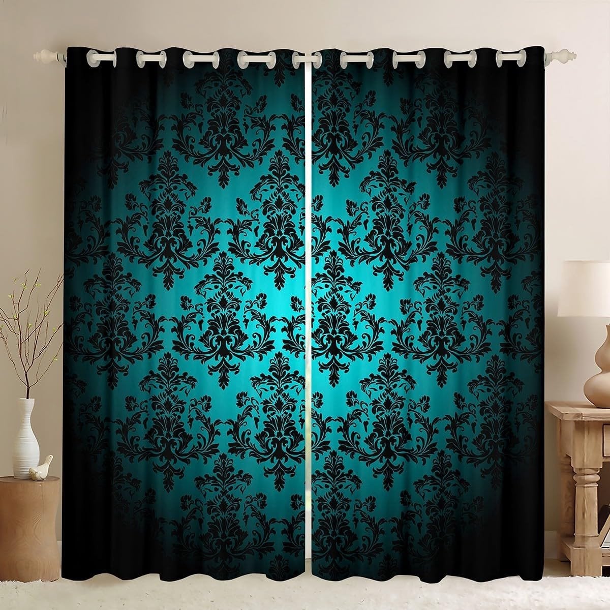 Damastgordijn Turquoise Zwart voor Jongeren