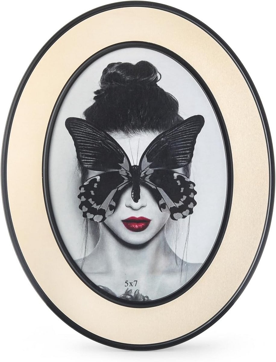 Moderne ovale fotolijst zwart met HD glas, 5x7 inch