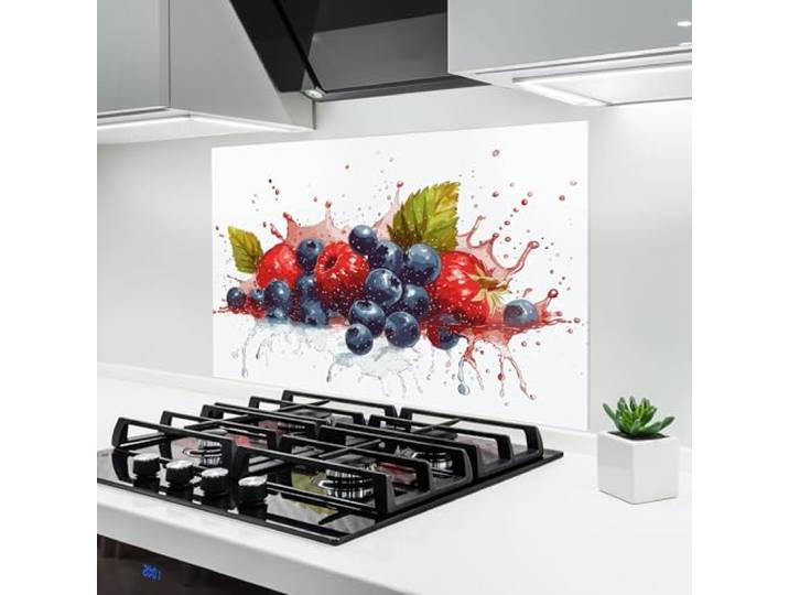 ARTHUB® Küchenrückwand aus Glas 60x100 cm, Berries Art Spritzschutz, Fliesenspiegel, Glasplatte, Herdspritzschutz, Wandschutz für Herd, Küche, Hartglas, Lebensmittel, Früchte