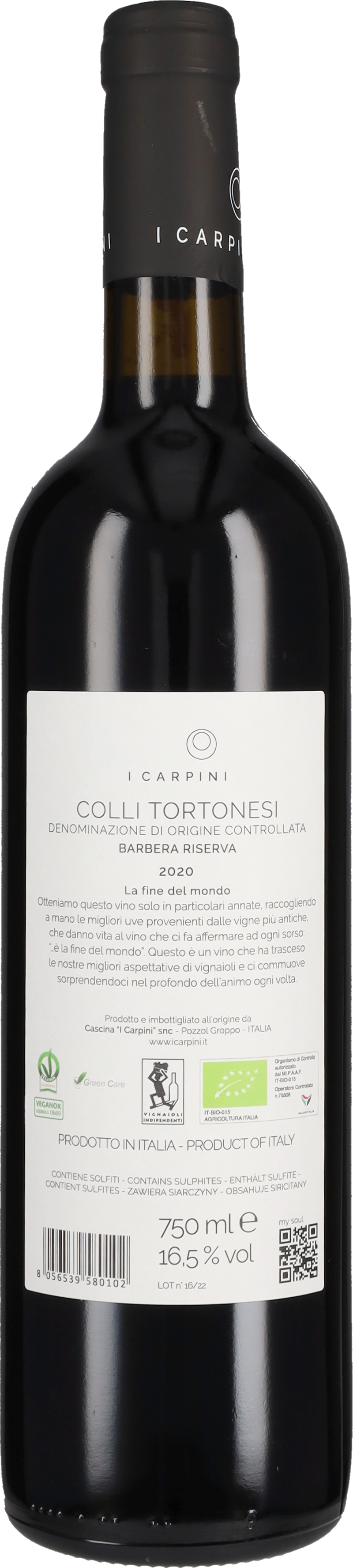 I Carpini Barbera Riserva 'Fine del Mondo' 2020
