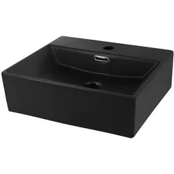LuxeBath ML-Design Aufsatzwaschbecken Keramik Schwarz 415 × 360 × 130 mm, eckig, mit Überlauf & Abflussloch, inkl. Ablaufgarnitur – Design Waschtisch