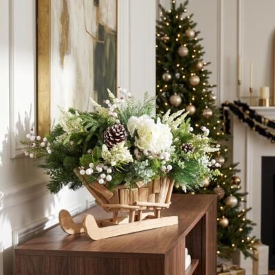 Creative Labs Holiday Floral Arrangement in a Wooden Sleigh