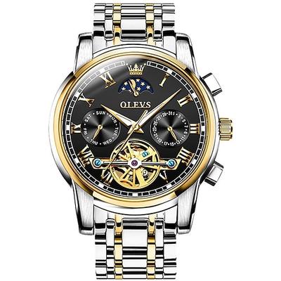 OLEVS Herren Mechanische Uhr Kalender Luxus wasserdicht Mode Automatisch Selbstaufziehend Mondphase Luminous Edelstahl Armband Uhr