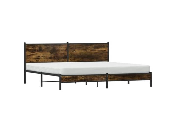 KTHLBRH Bettgestell aus Metall Eiche Rauchgrau 200 x 200 cm Stahlrahmen, Unterraum, Kopfteil, Latten inklusive, für Gäste