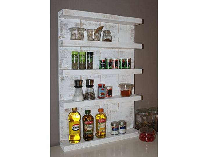 Dekorie Gewürzregal aus Holz - für die Wand oder stehend - Weiß - 5 Stellflächen - 12 x 60 x 90 cm - Massivholz