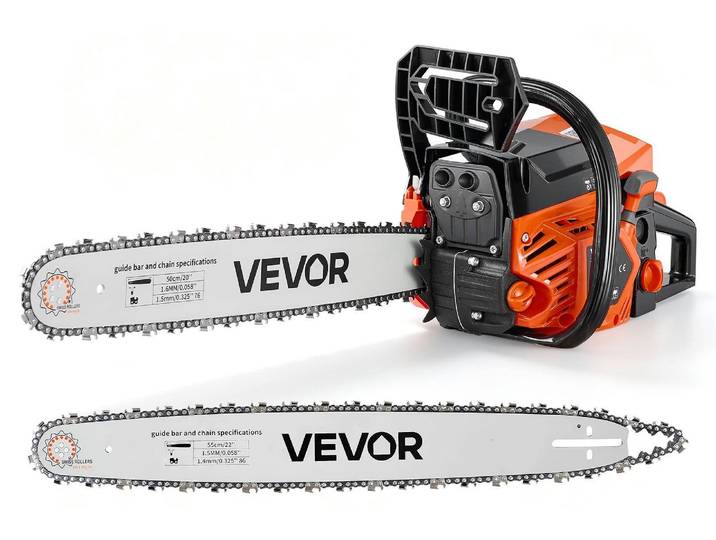 VEVOR Scie à chaîne essence 508 & 558\,8 mm\, moteur 62 ccm\, 2\,7 kW\, moteur 2 temps\, pour travaux de bois\, élagage\, défrichage\, 11 500 tr/min\, starter synchronisé\, poignée antidérapante\, deux réservoirs