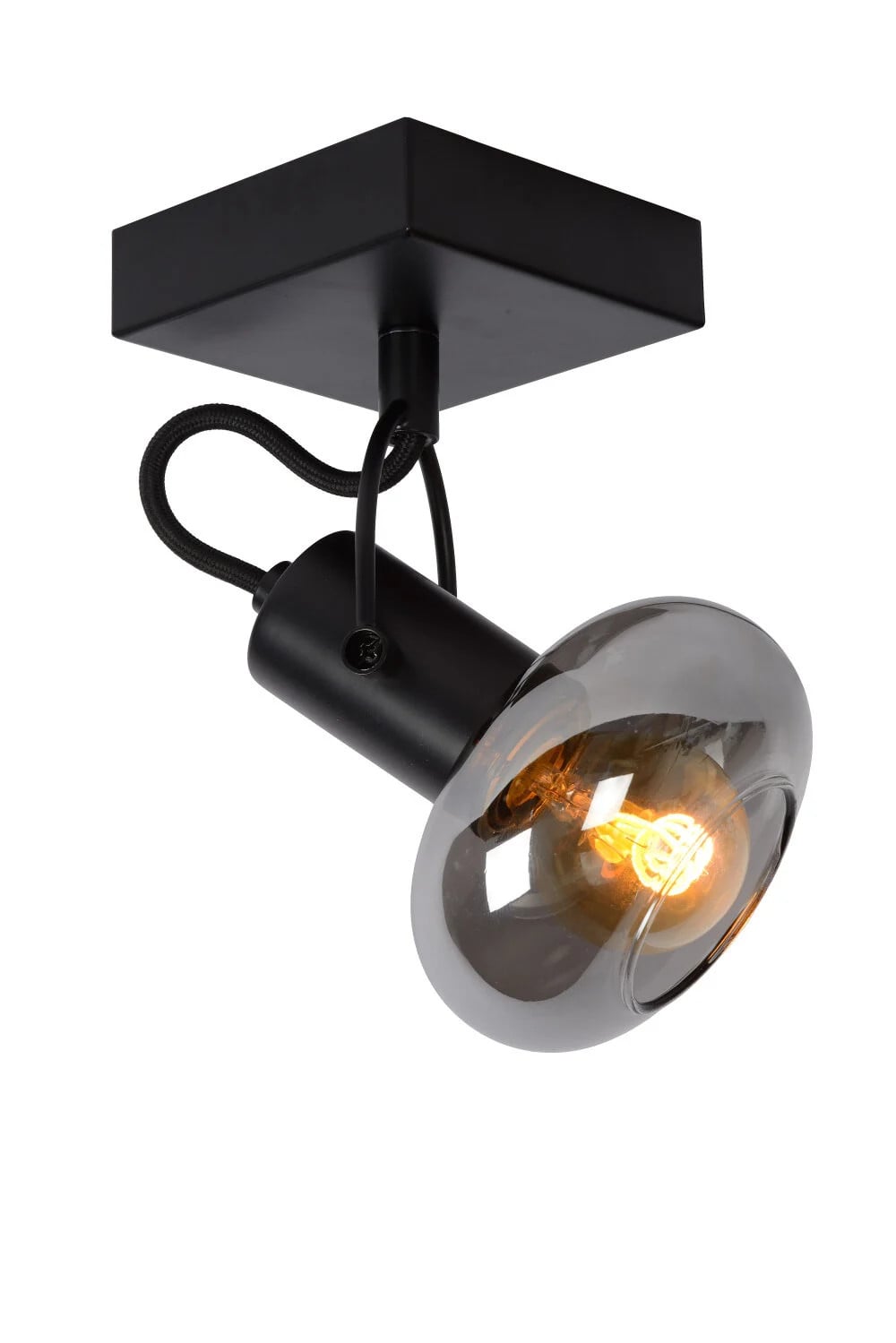 Lucide Madee Plafondspot Zwart - Opbouwspot met Glazen Kap en E14 Fitting - Dimbaar en Verstelbaar