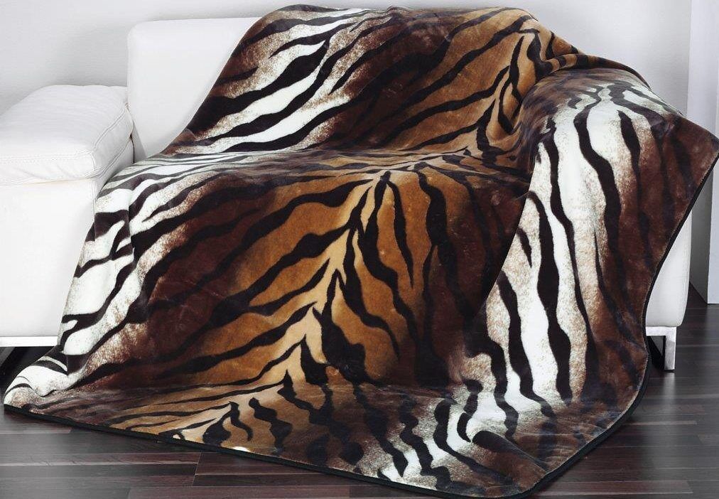 Wohndecke GÖZZE "Königstiger", braun, B:150cm L:200cm, Kunstfaser, Wohndecken, Wohndecke, Animalprint, Kuscheldecke braun B/L: 150cm x 200cm
