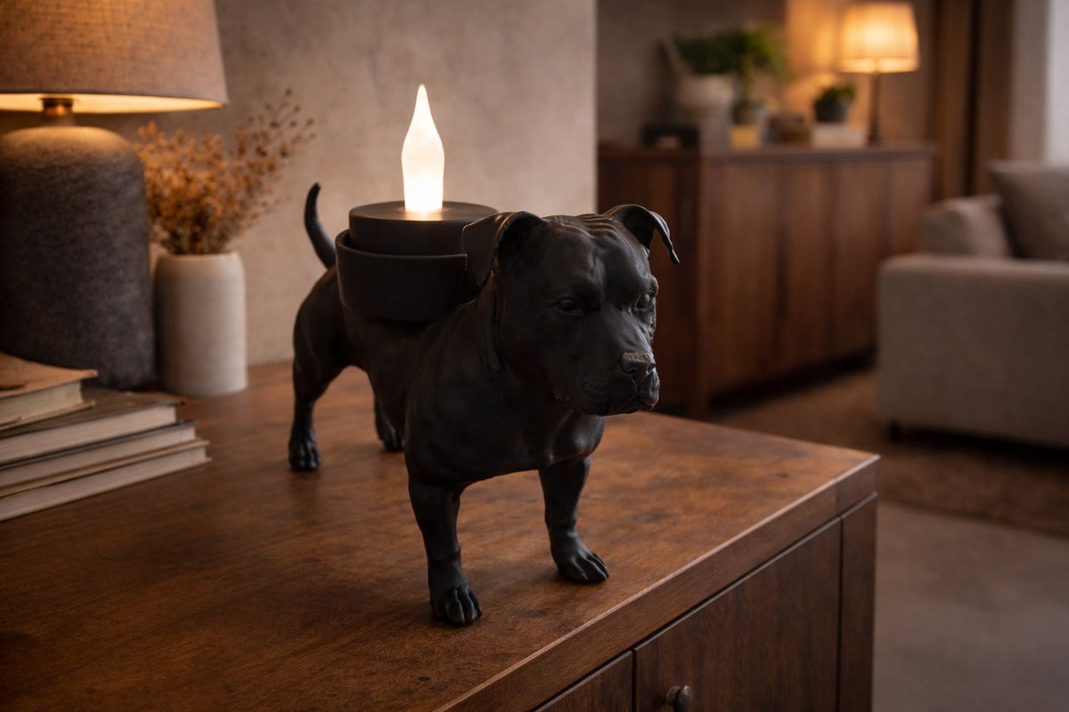 Zwarte Waxinelichthouder American Staffordshire Terrier Decoratie