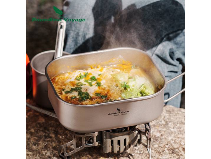 Boîte à déjeuner en titane Voyage sans limites, bol avec couvercle et poignée pliante, ustensiles de cuisine de Camp Bushcraft, Kit de désordre militaire Ti2084C