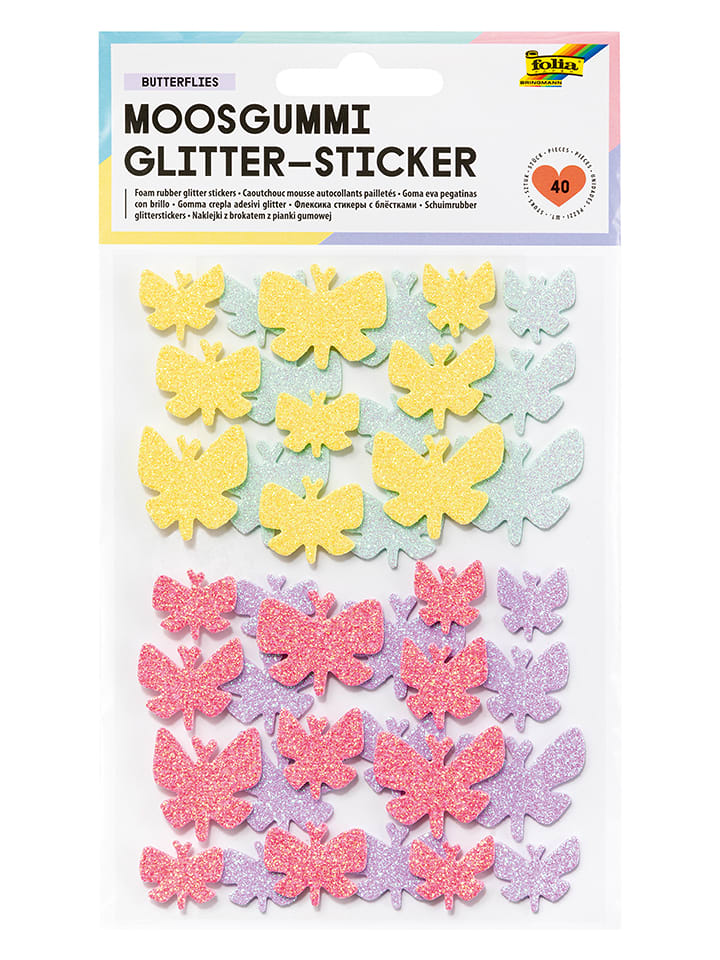 folia PAPER Moosgummi-Glitter-Sticker "Butterflies" in Bunt - ab 5 Jahren - onesize