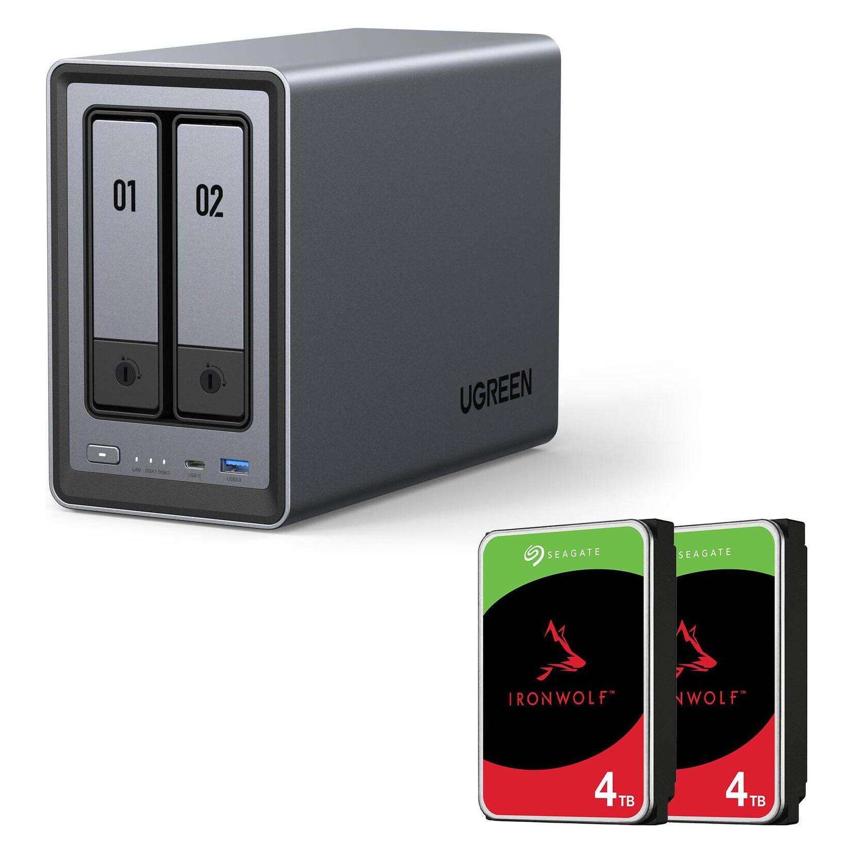 Ugreen NASync DXP2800 NAS System 2-Bay + SEAGATE Festplatte 8 TB (2 x 4 TB) (2 x 4 TB) (25369 & 2x ST4000VN006)