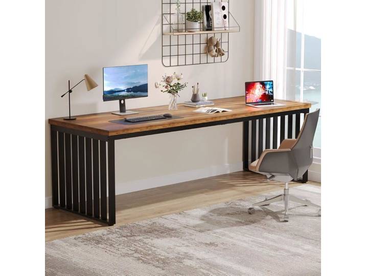 Bureau d'ordinateur de 180 cm-Cadre en métal- Poste de travail pour le bureau à domicile table de conférence -Marron