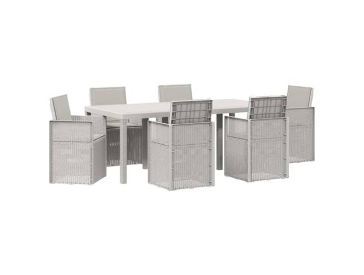 PUGYNBK Esszimmer Set Outdoor 7 Stück weiß und hellgrau PP Klappbare Rückenlehne, Schaumstoffpolster, einfache Montage, ideal für Garten oder Terrasse