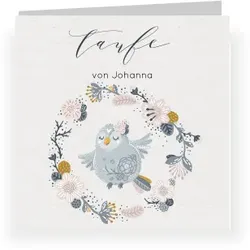 Taufe Einladung in Grau im Design "Blumen Taube" - Musterkarte