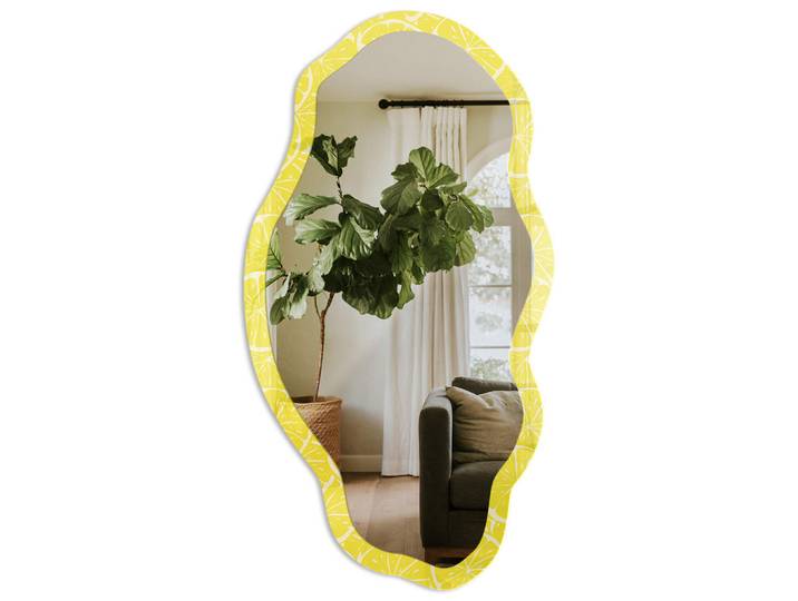 Tulup Spiegel 90x45 cm asymmetrisch mit Druck - Zitronenscheiben, Transparent, Glas, Organisch, 45x90x0.4 cm, Spiegel, Wandspiegel