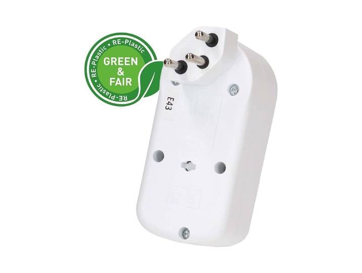 Max Hauri Abzweigstecker Adapt 2x Typ 13 weiss drehbar Schalter Green+Fair