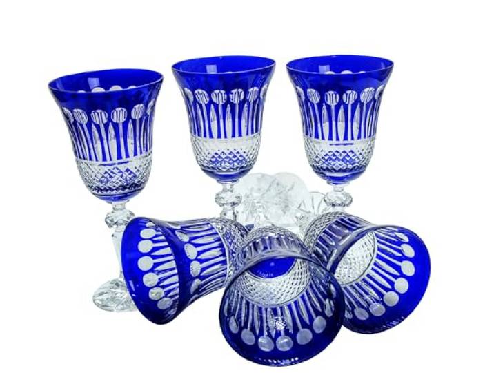 MaRika Kobaltblaue Kristall Weingläser Set – 280 ml, handgefertigt – 6er Set, perfekt für Rotwein und Weißwein, stilvolle Ergänzung für elegante Feiern