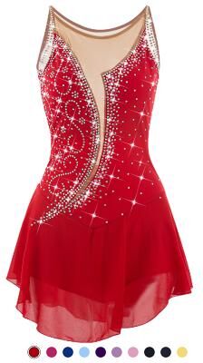 LightInthebox Figure Skating Dress Women's Girls' Ice Skating Dress White Yellow Pink Asymmetric Hem Mesh Spandex High Elasticity Practice Professional Competition Skating Wear Anatomic Design Classic Crystal