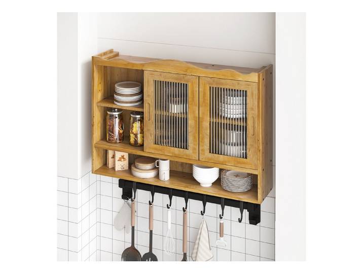 HAUSS SPOLE Hängeschrank 90cm Küchenschrank Badzimmerschrank mit Schiebetüren,Natural