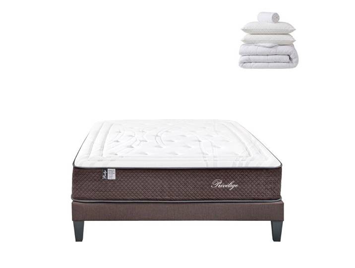 Pack Privilège 140x190 cm Matelas Ressorts + Sommier Bois + Accessoires