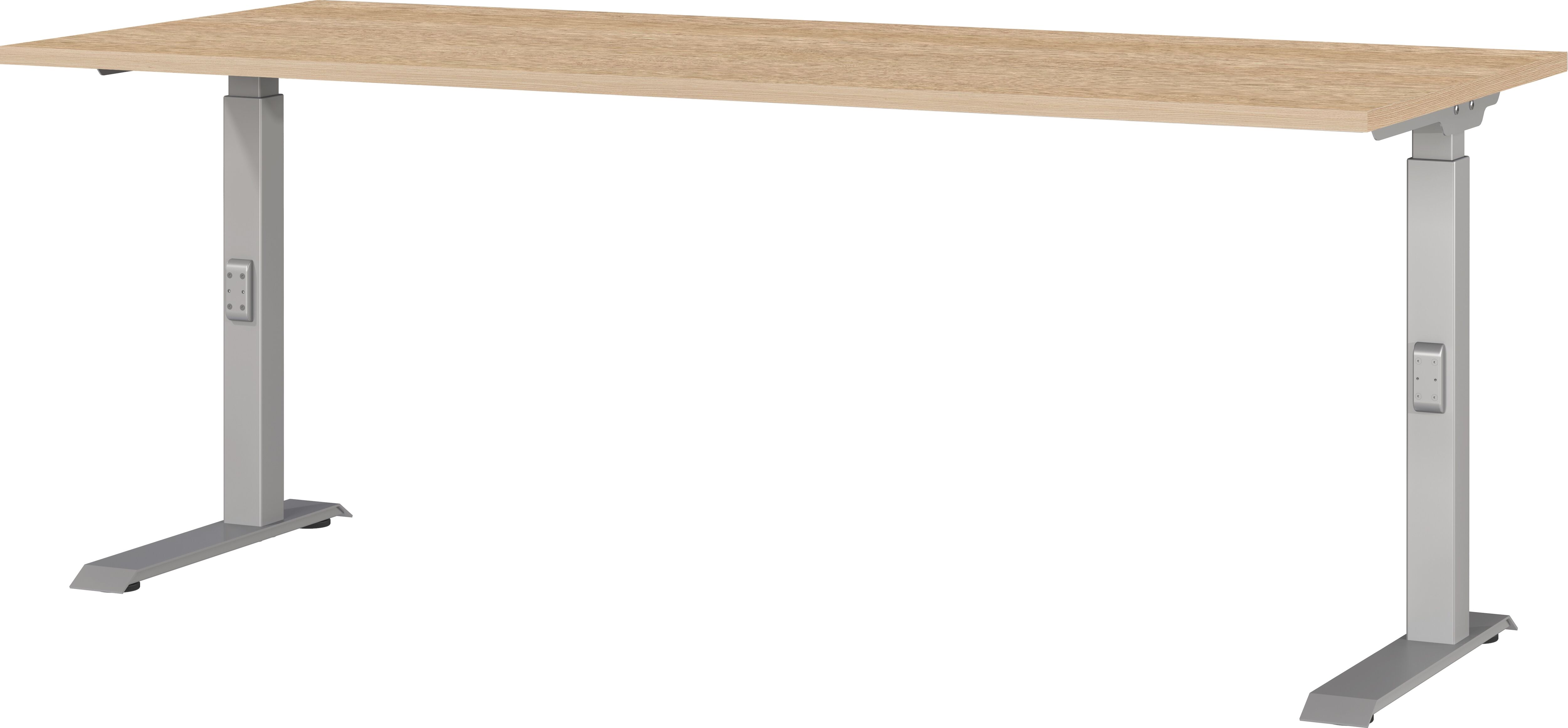 Schreibtisch GERMANIA "Downey", braun (lindberg, eiche, nachbildung, silber, silber, lindberg, eiche, nachbildung), B:180cm H:91cm T:80cm, Tische, Schreibtisch, höheneinstellbar lindberg, eiche, nachbildung, silber, silber, lindberg, eiche, nachbildung B/