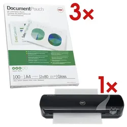 GBC 3x Laminiertaschen A4 100 Stück 80 mic inkl. A4 Laminiergerät »Inspire+« transparent, 21.6x30.3 cm