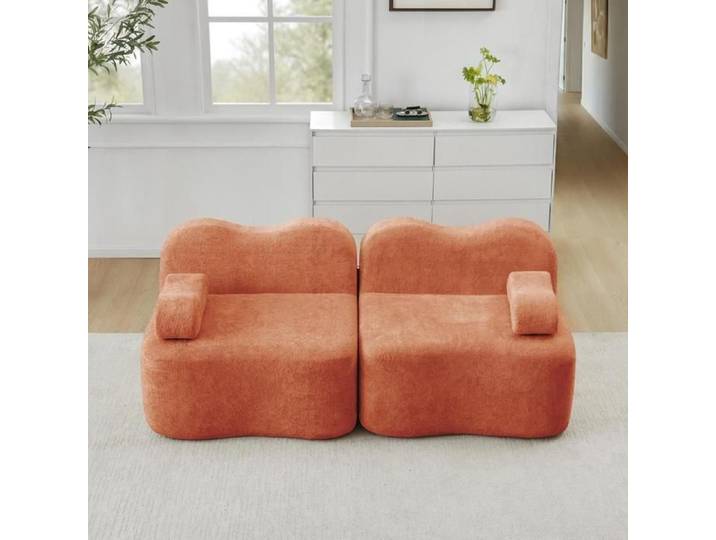 Canapé modulaire - KOMHTOM - Modulaire 2 places - Sans armature - Velours orange - Accoudoir mobile