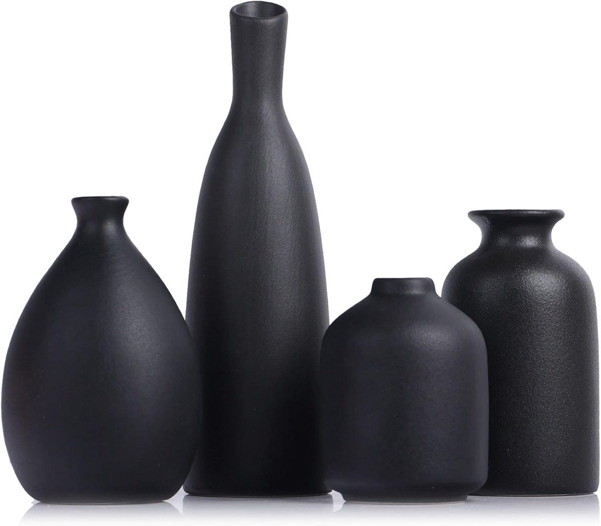 Set van 4 zwarte keramische bud vazen voor decoratie in de woonkamer, badkamer of keuken