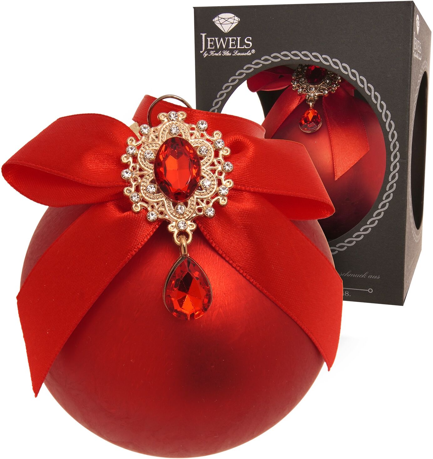 Weihnachtsbaumkugel KREBS GLAS LAUSCHA "Weihnachtskugel Strassstein, Schleife, Eisdesign rot 8cm", rot, B:8cm H:8cm T:8cm Ø:8cm, Glas, Weihnachtsbaumkugeln, Dekoriert mit Liebe zum Detail