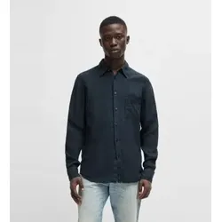 BOSS für Herren. 50489344 Marineblaues Hemd Relegant (M), Lässig, Leinen, Klassisch, Langarm