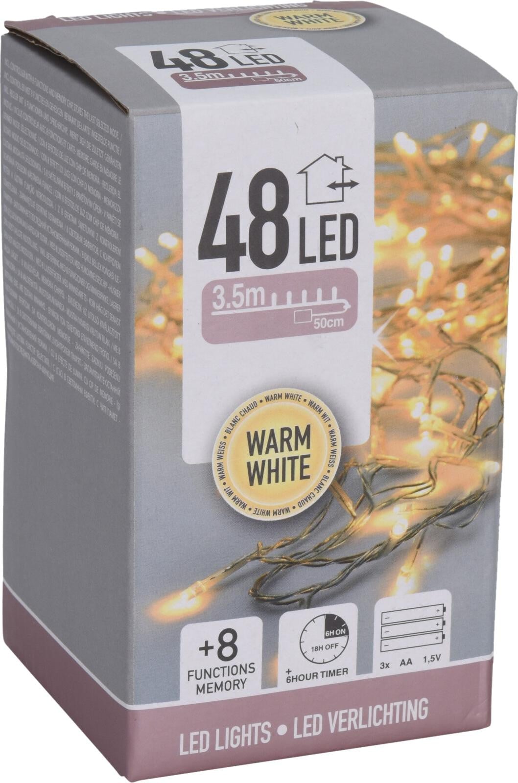 Koopman LED-lichtketting met 48 warm witte LED's, 3,50 meter, voor binnen en buiten, op batterijen