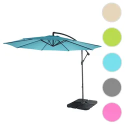 Ampelschirm Acerra, Sonnenschirm Sonnenschutz, Ø 3m neigbar, Polyester/Stahl 11kg ~ türkis-blau mit Ständer