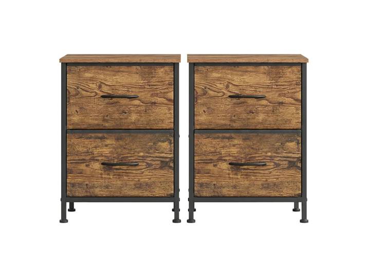 Table de chevet avec 2 tiroirs lot de 2 cadre en acier marron