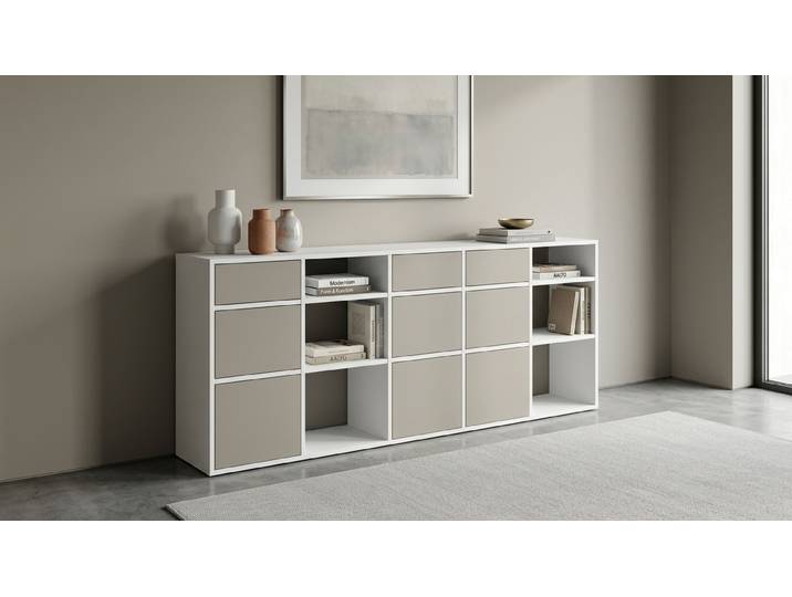 Breites Sideboard - Als Kommode o. Wohnschrank mit vielen Optionen MDF Beschichtet MDF Weiß matt