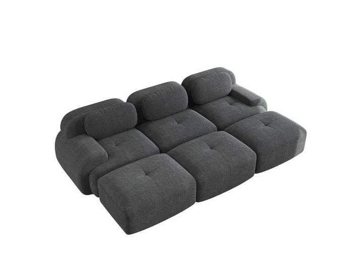Meubles Cosy Sofa Modulares 3-Sitzer, rutschfeste Unterseite, Cord, Grau, 178x70x298 cm, Wohnzimmer, Sofas & Couches, Sofas