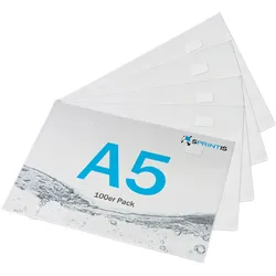 100 Rechtecktaschen, A5, BS, KL + KP, mit Füllhöhe, 100 Stück, PP, transparent
