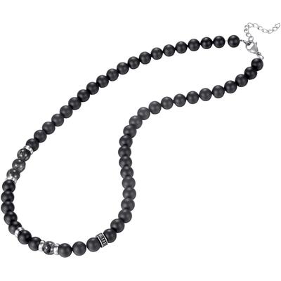 Perlenkette KINGKA "Schmuck Geschenk Edelstahl Halsschmuck Halskette", schwarz (edelstahlfarben, schwarz,schwarz, grau), Halsketten, Damen, Edelstahl Perlen, L: 55, Edelstahl, Perlen, Perlenkette, mit Obsidian - mit Muschelperle