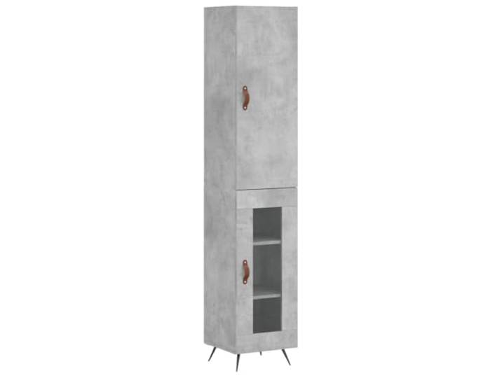 Roanoer Highboard Betongrau 34,5x34x180 cm Holzwerkstoff Schrank Schlankes Design mit Glastüren und Metallfüßen für Wohnzimmer und Flur. Spendet viel Stauraum auf kleiner Fläche.