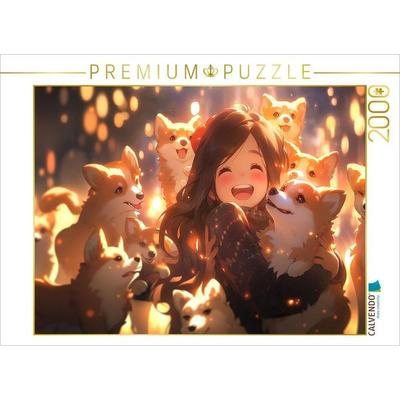 CALVENDO Puzzle Manga Illustration - Mädchen mit Hunde Welpen | 2000 Teile Lege-Größe 90x67cm Foto-Puzzle für glückliche Stunden