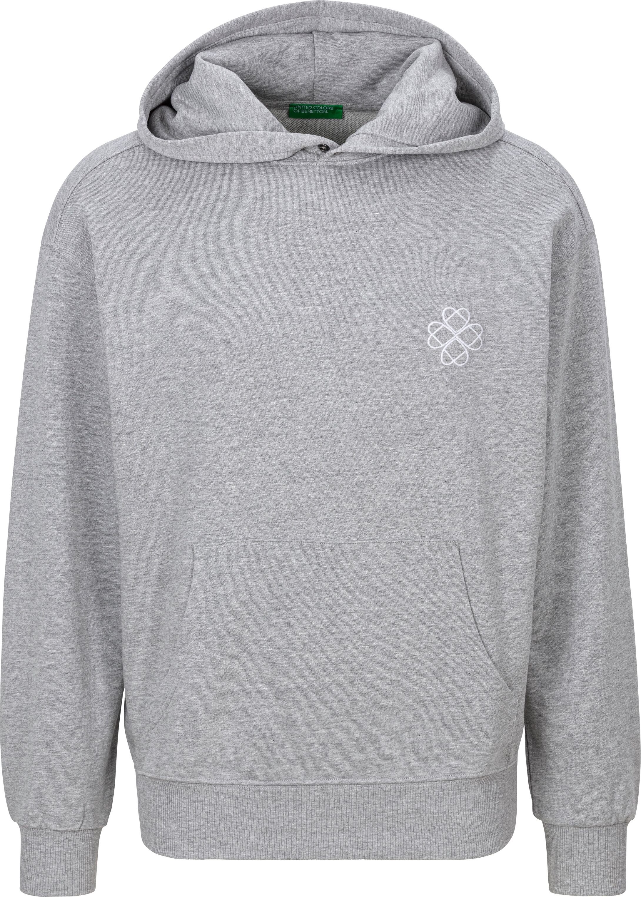 Hoodie, Herren, Gr. M, grau (grau meliert), Sweatware, Obermaterial: 100% Baumwolle, UNITED COLORS OF BENETTON, meliert, Rippbündchen, Sweatshirts Hoodie grau meliert M