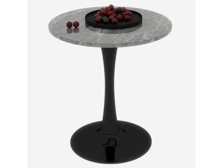 Modfu Couchtisch 70,1 cm als Beistell- und Zusatztisch mit runder Tischplatte in Marmoroptik, Schwarz/Grau, Stein, 70x72x70 cm, Wohnzimmer, Wohnzimmertische, Couchtische