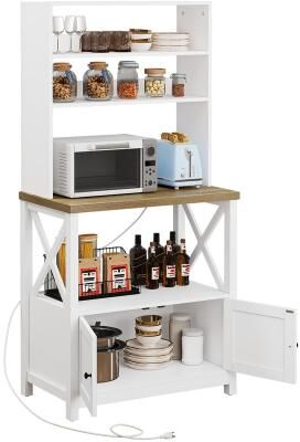No "White Microwave Stand Bakers Rack Cabinet - 15.7""D x 31.4""W x 63""H"