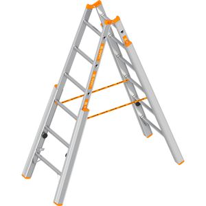 Layher Stehleiter Topic 1061, beidseitig begehbar, Treppenleiter aus Aluminium, bis 150kg, mit 2 x 6 Sprossen