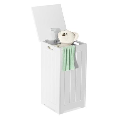 Helloshop26 - Rechteckiger Wäschekorb 30 x 30 x 61 cm mit Deckel und Griffen modernes Design weißes MDF