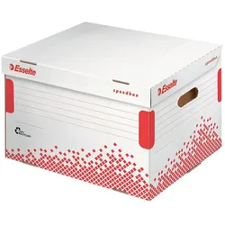Leitz, Dokumentenablage, Archiv-Klappdeckelbox SPEEDBOX, für Ordner, weiss/rot für Format DIN A4, aus 100% recycelter (A4)
