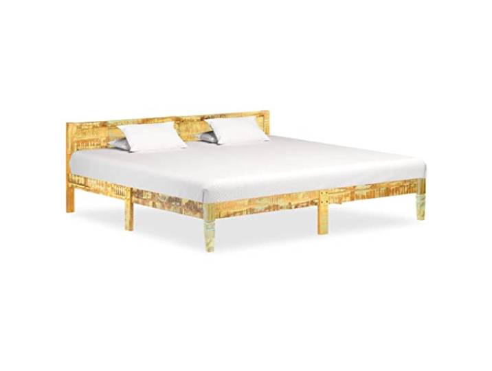 RJPLMFV Bettgestell, Massivholz, 200 x 200 cm Ohne Matratze, Vintage-Design, Stahlrohr, Lattenrost ohne Latten